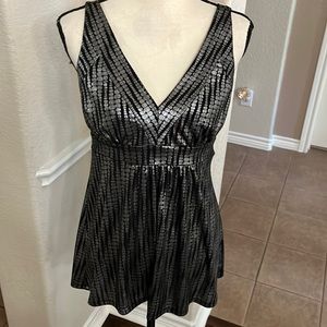INC International Concepts black & silver geometric print top Size M